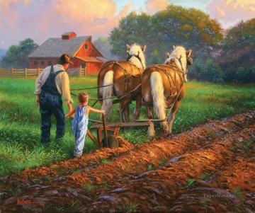  countryside Oil Painting - working horses at countryside